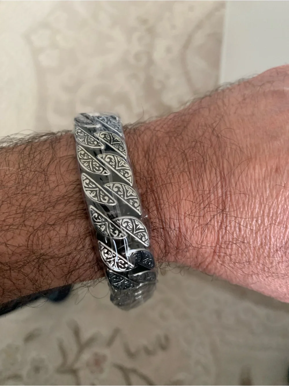 Men's Silver-Tone Engraved Chain Bracelet